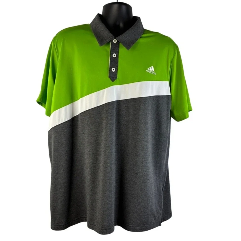 Adidas Golf Mens XL Climalite Polo Shirt Lime Green Grey‎ Colorblock Activewear